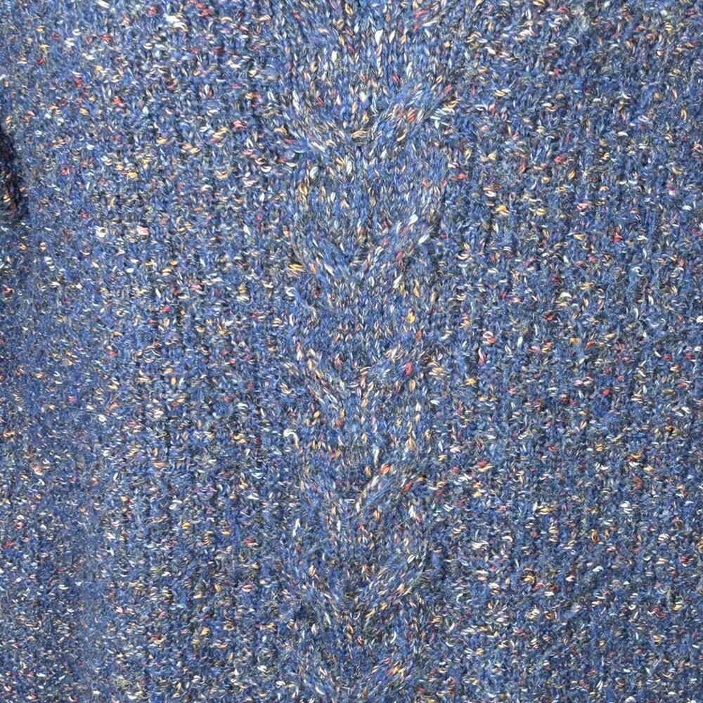 Cable Knit Tunic Sweater Blue Confetti Flecked V Neck Cozy XXL - Picture 7 of 12